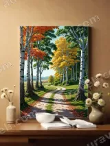 Autumn Birch Forest Path Canvas Wall Art for Living Room Decor – view 2