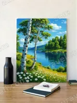 Birch Tree Lake Landscape Canvas Wall Art for Living Room Home Decor