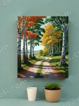 Autumn Birch Forest Path Canvas Wall Art for Living Room Decor – view 3