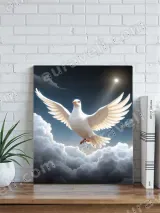 White Dove Flying in Sky Clouds Canvas Wall Art for Home Decor