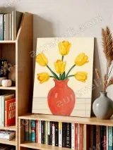 Yellow Tulips in Red Vase Canvas Wall Art for Living Room Home Decor – view 4
