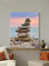 Stacked Stones Beach Sunset Canvas Wall Art for Home Decor – вид 4