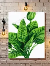 Tropical Green Plant Leaf Canvas Wall Art for Living & Bedroom Decor
