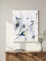 Abstract Blue Yellow Gray Black Ink-Style Canvas Wall Art for Home Decor – view 2