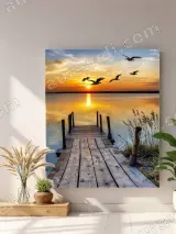 Sunset Lake Wooden Dock Birds Canvas Wall Art for Living Room Home Decor – view 4