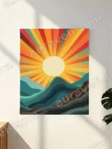 Retro Sunrise Mountain Canvas Wall Art for Living Room Home Decor – view 2