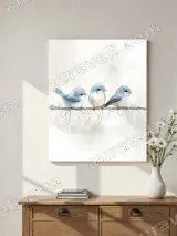 Three Blue Birds on Wire Canvas Wall Art for Living Room Bedroom Home Decor – view 2