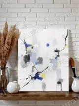 Abstract Blue Yellow Gray Black Ink-Style Canvas Wall Art for Home Decor