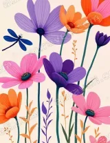Colorful Floral Dragonfly Canvas Wall Art for Home Decor framed modern