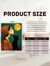 Bohemian Woman & Black Cat Full Moon Canvas Wall Art for Home Decor – вид 7