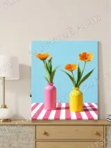 Colorful Vases & Orange Flowers Canvas Wall Art for Home Decor – вид 4
