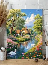 Thatched Cottage Swan River Floral Canvas Wall Art for Home Decor