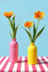 Colorful Vases & Orange Flowers Canvas Wall Art for Home Decor wall art print