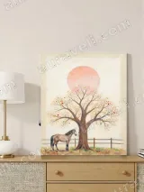 Colorful Tree & Horse Canvas Wall Art with Pink Sun for Living Room Decor – view 4