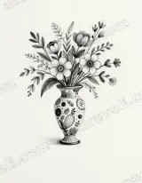 Black and White Floral Vase Line Art Canvas Wall framed for modern home decor
