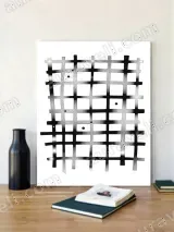 Abstract Grid Black White Canvas Wall Art for Living Room Home Decor