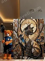Stained Glass Cat Canvas Wall Art for Living Room Home Decor