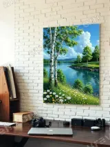 Serene Lake & Birch Tree Landscape Canvas Wall Art for Living Room Bedroom Home Decor – view 4