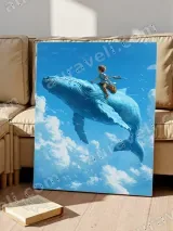 Boy Riding Flying Whale Canvas Wall Art for Living Room Home Decor – view 4