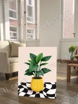 Botanical Plant Yellow Pot Checkerboard Canvas Wall Art for Home Decor – вид 2
