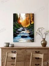 Forest Stream Sunrise Canvas Wall Art for Living Room Bedroom Decor – view 2