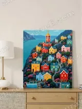 Colorful Coastal Village Canvas Wall Art for Living Room & Bedroom Decor – view 3