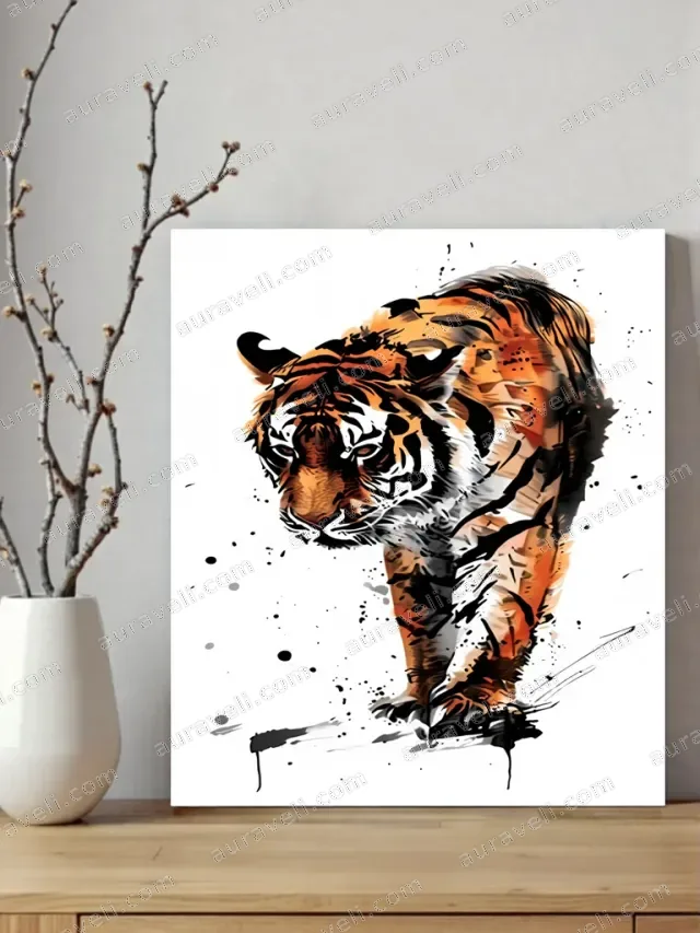 Tiger Ink Splatter Canvas Wall Art for Living Room Home Decor — art print