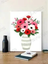 Colorful Floral Bouquet in Striped Vase Canvas Wall Art for Home Decor – view 4