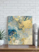 Abstract Blue Gold Fluid Canvas Wall Art for Living Room Home Decor