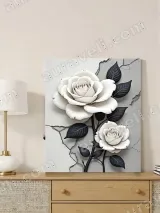 White Rose Black Leaf Crackled Canvas Wall Art for Living Room Bedroom Home Decor – view 4