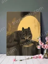 Wolf with Golden Moon Canvas Wall Art for Living Room Bedroom Home Decor – вид 3