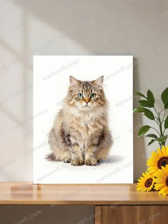 Fluffy Tabby Cat Canvas Wall Art for Living Room Bedroom Home Decor — art print