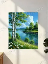 Serene Lake & Birch Tree Landscape Canvas Wall Art for Living Room Bedroom Home Decor