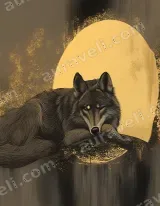 Wolf with Golden Moon Canvas Wall Art for Living Room Bedroom Home Decor wall art print
