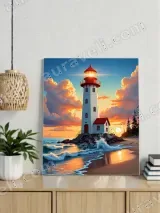 Lighthouse Sunset Beach Ocean Canvas Wall Art for Living Room Home Decor – вид 3