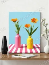 Colorful Vases & Orange Flowers Canvas Wall Art for Home Decor