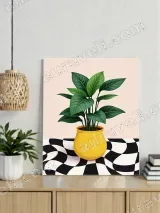 Botanical Plant Yellow Pot Checkerboard Canvas Wall Art for Home Decor – вид 3