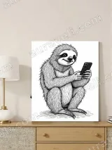 Sloth Holding Phone Black & White Line Art Canvas Wall Art for Home Decor – вид 4