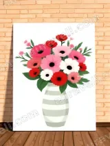 Colorful Floral Bouquet in Striped Vase Canvas Wall Art for Home Decor – view 2