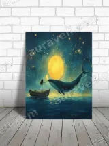 Fantasy Whale Girl Boat Moon Night Canvas Wall Art for Living Room Bedroom Home Decor – view 3