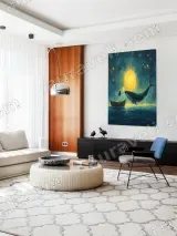 Fantasy Whale Girl Boat Moon Night Canvas Wall Art for Living Room Bedroom Home Decor – view 5