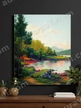 Vibrant Nature Lake Forest Landscape Canvas Wall Art for Living Room Decor