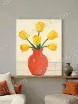 Yellow Tulips in Red Vase Canvas Wall Art for Living Room Home Decor – view 3