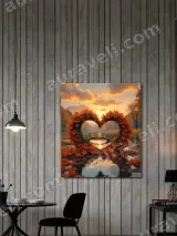 Autumn Heart Leaf Wreath Canvas Wall Art, Sunset Bridge Fall Home Decor – view 3
