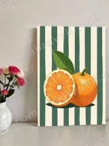 Sliced & Whole Orange Canvas Wall Art with Green Stripes for Home Decor – вид 2