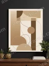 Abstract Geometric Brown Tones Canvas Wall Art for Living Room Home Decor