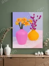 Colorful Vases & Floral Canvas Wall Art for Living Room Home Decor