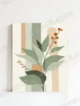 Abstract Botanical Leaves & Berries Canvas Wall Art for Home Decor