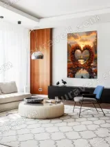 Autumn Heart Leaf Wreath Canvas Wall Art, Sunset Bridge Fall Home Decor – view 5