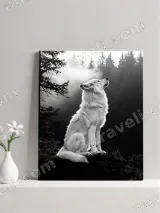 White Wolf Black & White Forest Canvas Wall Art for Home Decor – вид 2